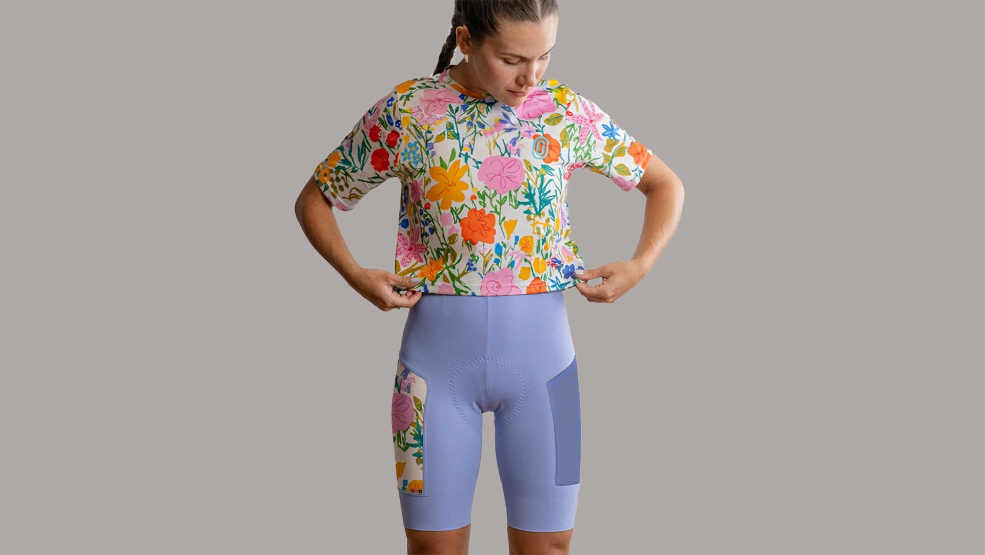 Women Wearing Wildflower Crop Top and Wildflower Printed Cargo Bibs